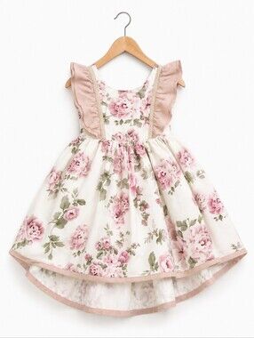 Pleiades Girls' Pink Floral Ruffle Dress